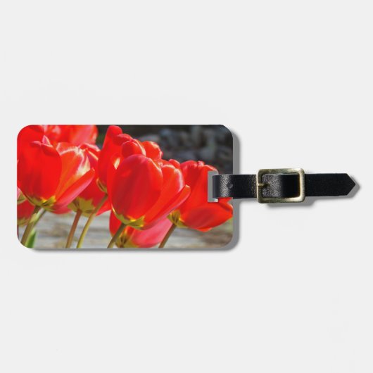 赤いチューリップの花のフラワー荷物タグ ラゲッジタグ (正面横)