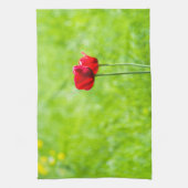 赤いチューリップの花2つ キッチンタオル (縦)