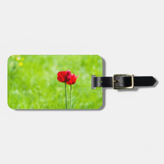赤いチューリップの花2つ ラゲッジタグ (正面横)