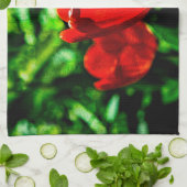 赤いチューリップの花 キッチンタオル (折り畳み)