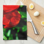 赤いチューリップの花 キッチンタオル (四つ折り)