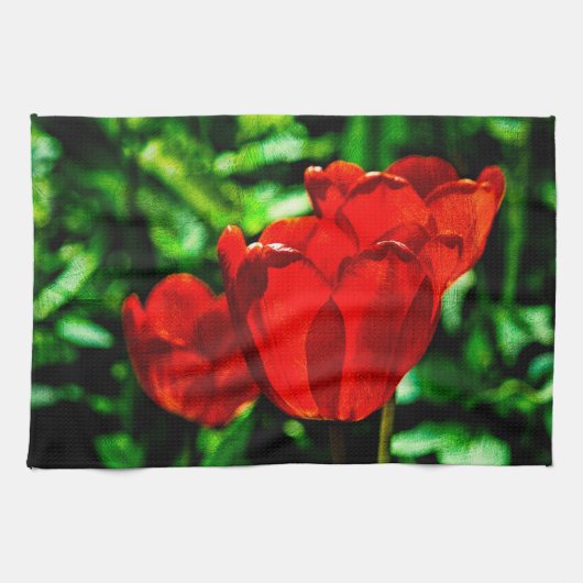 赤いチューリップの花 キッチンタオル (横)