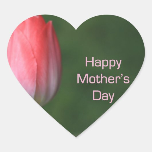 赤いチューリップの花、幸せな母の日 ハートシール (正面)