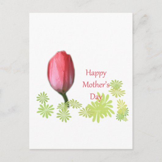 赤いチューリップの花、幸せな母の日 ポストカード (正面)
