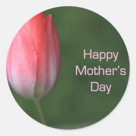 赤いチューリップの花、幸せな母の日 ラウンドシール