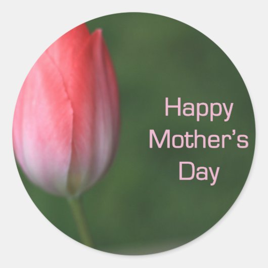 赤いチューリップの花、幸せな母の日 ラウンドシール (正面)