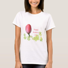 赤いチューリップの花、母の日おめでとう Tシャツ