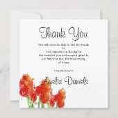 赤いチューリップの葬儀感謝カード 招待状 (正面)