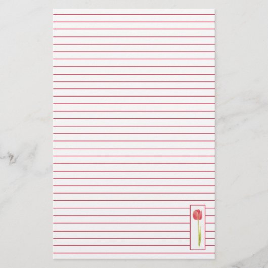 赤いチューリップの裏打ち文字筆記用紙 便箋 (正面)