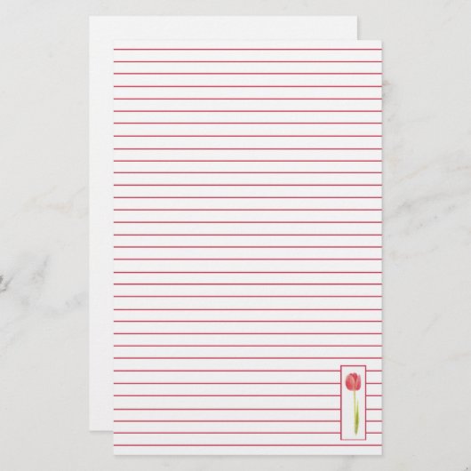 赤いチューリップの裏打ち文字筆記用紙 便箋 (正面/裏面)