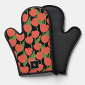 赤いチューリップはレトロパーソナライズされた、モノグラム 鍋つかみ (正面/裏面)