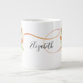 赤いチューリップイン青い花瓶の春フローラ ジャンボコーヒーマグカップ (正面)