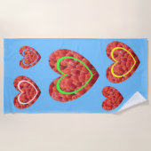 赤いチューリップカラーハートビーチタオル ビーチタオル (正面)