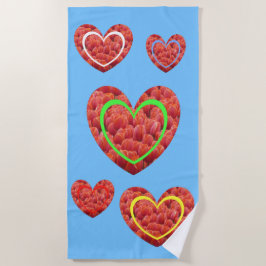 赤いチューリップカラーハートビーチタオル ビーチタオル