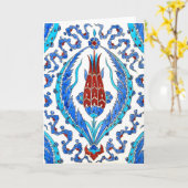 赤いチューリップグリーティングカード付きトルコのタイル カード (黄色い花)