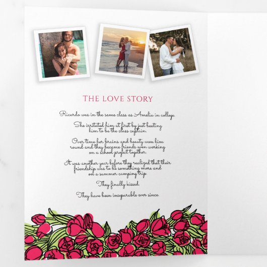 赤いチューリップハートインクアート愛の物語の結婚写真 三つ折りプログラム (内部最初)