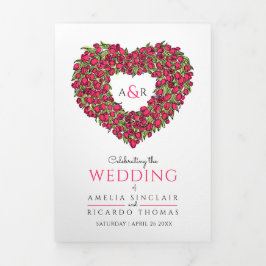 赤いチューリップハートインクアート愛の物語の結婚写真 三つ折りプログラム