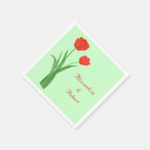 赤いチューリップパーソナライズされた結婚のナプキン スタンダードカクテルナプキン (角)