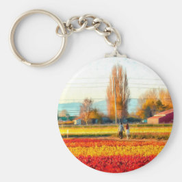 赤いチューリップフィールドと金ゴールドを散策する キーホルダー