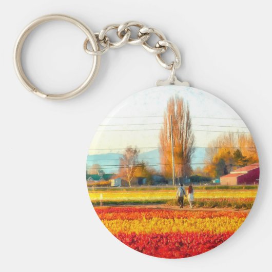赤いチューリップフィールドと金ゴールドを散策する キーホルダー (正面)