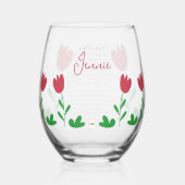 赤いチューリップフラワークレヨンドルウィフタルドゥア ステムなしワイングラス (正面)