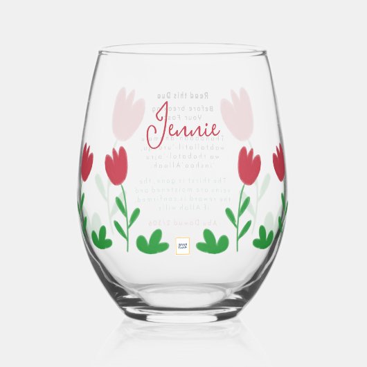赤いチューリップフラワークレヨンドルウィフタルドゥア ステムなしワイングラス (正面)