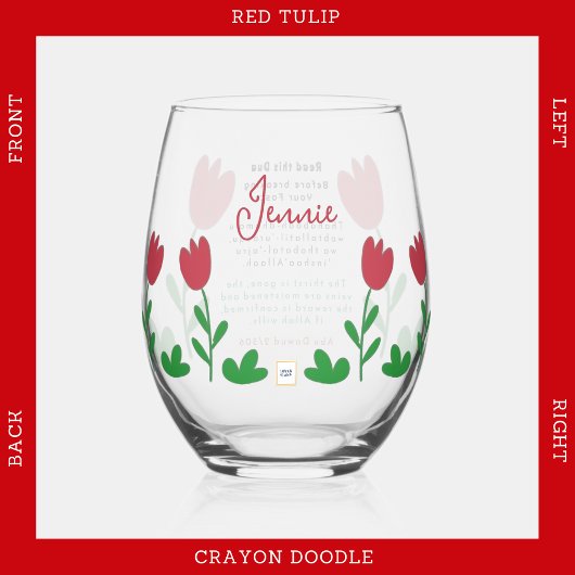 赤いチューリップフラワークレヨンドルウィフタルドゥア ステムなしワイングラス