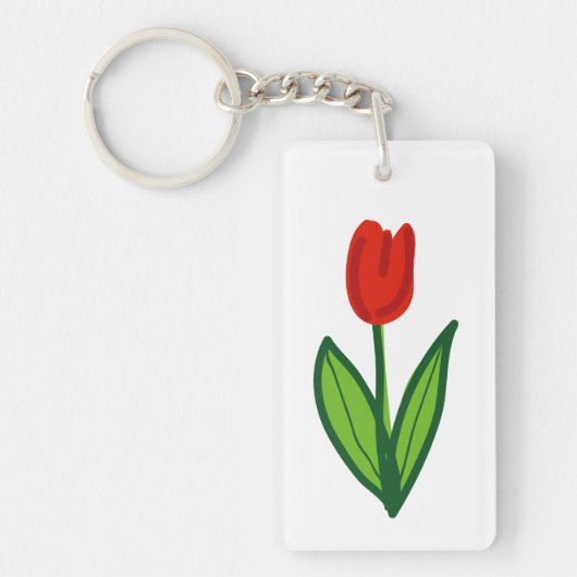 赤いチューリップフラワーパーソナライズされたキーチェーン キーホルダー (正面)
