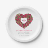 赤いチューリップブーケインクアート結婚ハート ペーパープレート (正面)