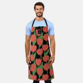 赤いチューリップレトロパーソナライズされたエプロン エプロン (着用した状態)