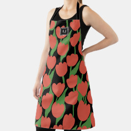 赤いチューリップレトロパーソナライズされたエプロン エプロン