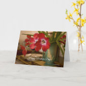 赤いチューリップヴィンテージグリーン花瓶マザーズデイカード カード (黄色い花)