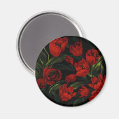 赤いチューリップ付きブラック マグネット (正面/裏面)