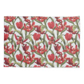 赤いチューリップ付き熱帯風の背景 枕カバー (裏面)