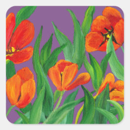 赤いチューリップ付き紫 スクエアシール