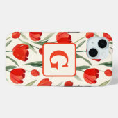 赤いチューリップ模様モノグラパーソナライズされたム Case-Mate iPhoneケース (裏面 (横))