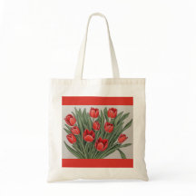 赤いチューリップ水色の花