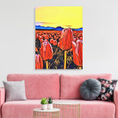 赤いチューリップ絵画フィールドの引き伸ばしキャンバス キャンバスプリント (インサイチュ (リビング))