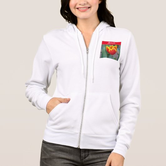 赤いチューリップ赤い女性カスタマイズ可能な名前Sweatshirt パーカ (正面)