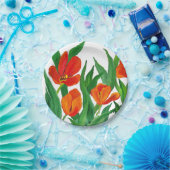 赤いチューリップ ペーパープレート (パーティー)