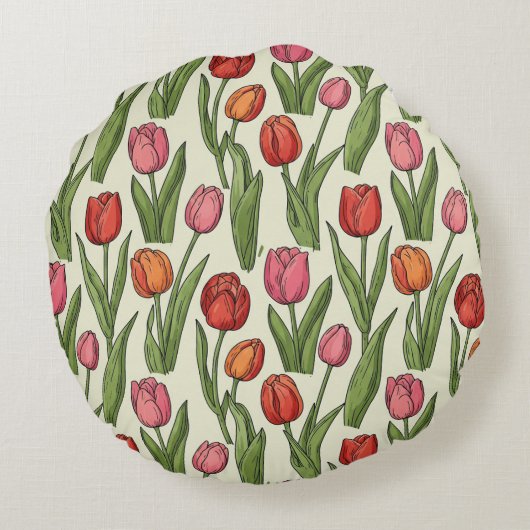 赤いチューリップ ラウンドクッション (裏面)