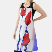 赤いチューリップ（青） エプロン (インサイチュ)