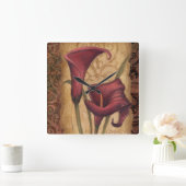 赤いチューリップI スクエア壁時計 (ホーム)