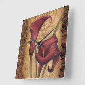 赤いチューリップI スクエア壁時計 (傾斜)