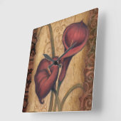 赤いチューリップII スクエア壁時計 (傾斜)