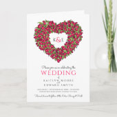 赤いチューリ結婚ップハートのオールインワン折り 招待状 (正面)