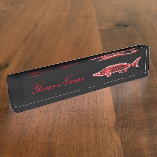 赤いチョウザメの黒 デスクネームプレート (側面)