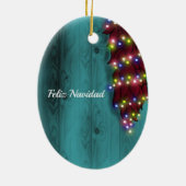 赤いチリristraの青いドアのクリスマスライト セラミックオーナメント (裏面)