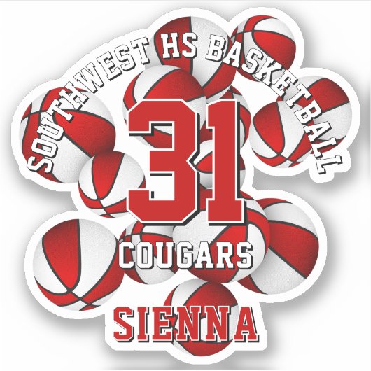 赤いチームカラーカゲットボールクラスターと子供の名前 シール (正面)