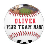 赤いチーム名プレーヤー番号写真 野球ボール (正面)